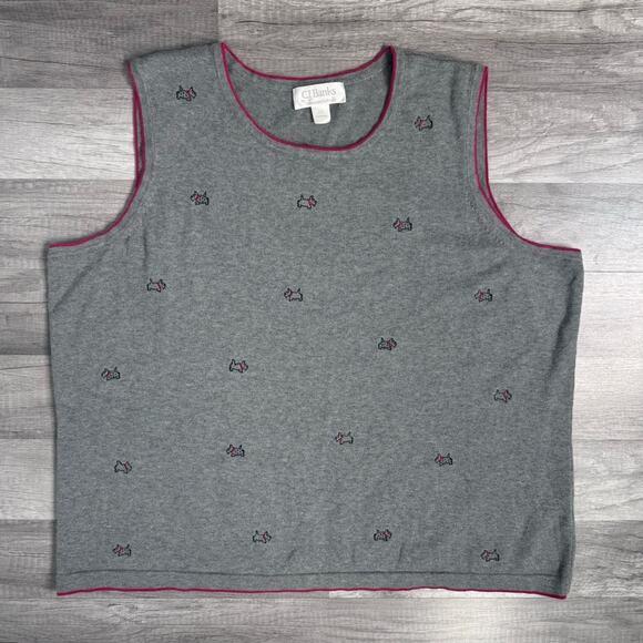 CJ Banks Dog Sweater Tank Top Plus Size 2X Gray Embroidered Sleeveless Shirt - Picture 2 of 6